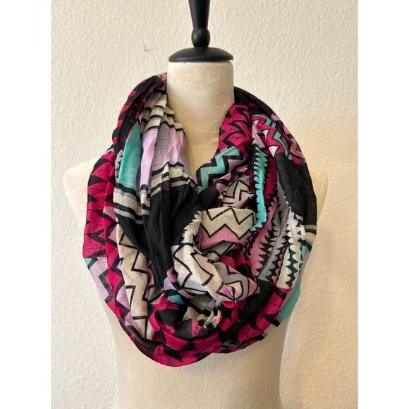 Chevron Navy, Pink, Teal, Gray, & White Infinity Scarf 35"‎ x 37"  Lightweight - Picture 2 of 4